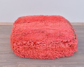 Handmade Moroccan Pouf from Vintage Moroccan Carpets, Floor Cushion, Vintage Pouf, Square Pouf, Berber Pouf, Bright Red Pouf