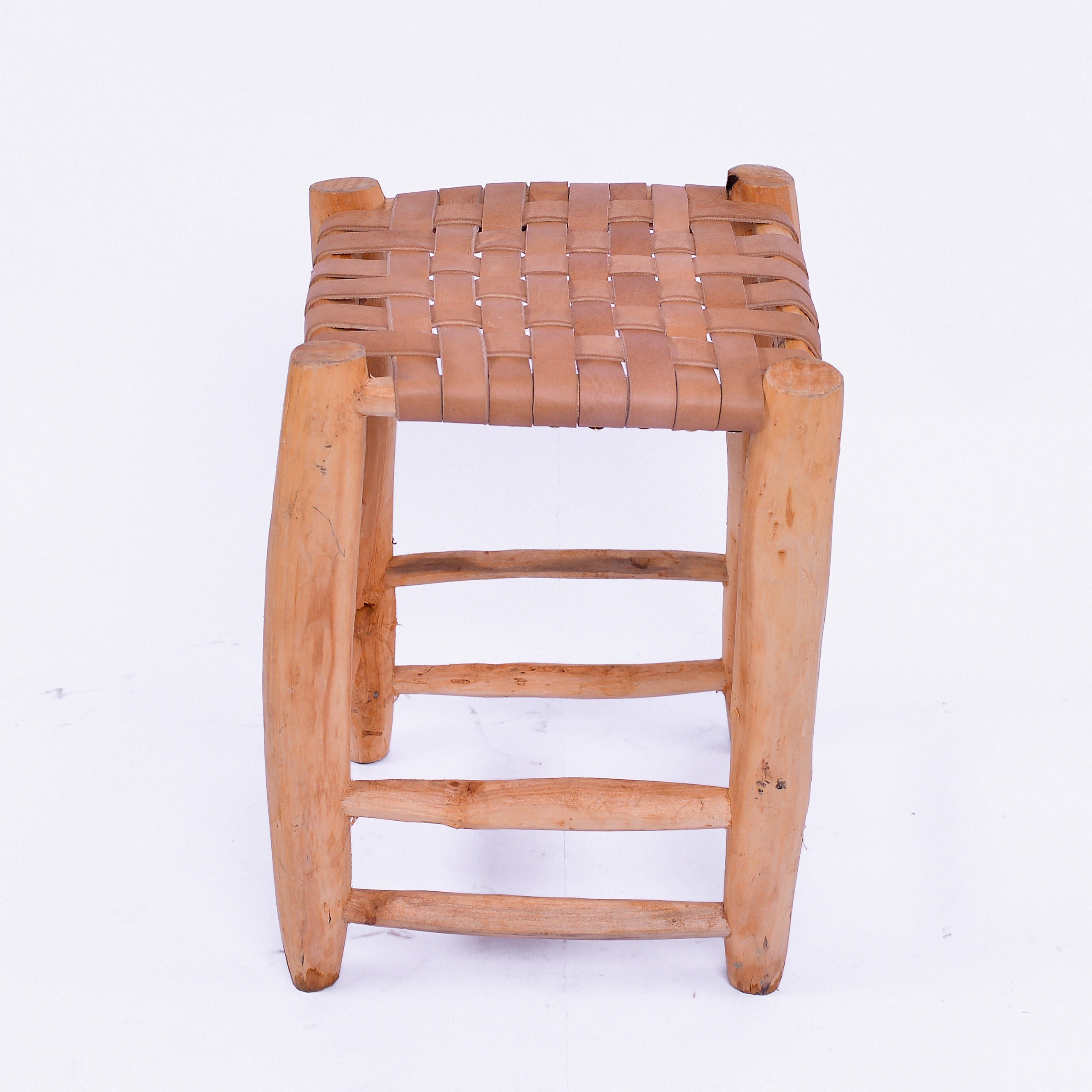 Tabouret Marocain Fabriqué à La Main et Tissé sur Bois d'eucalyptus | Bois Cuir, 13? Carré X 15? Hau