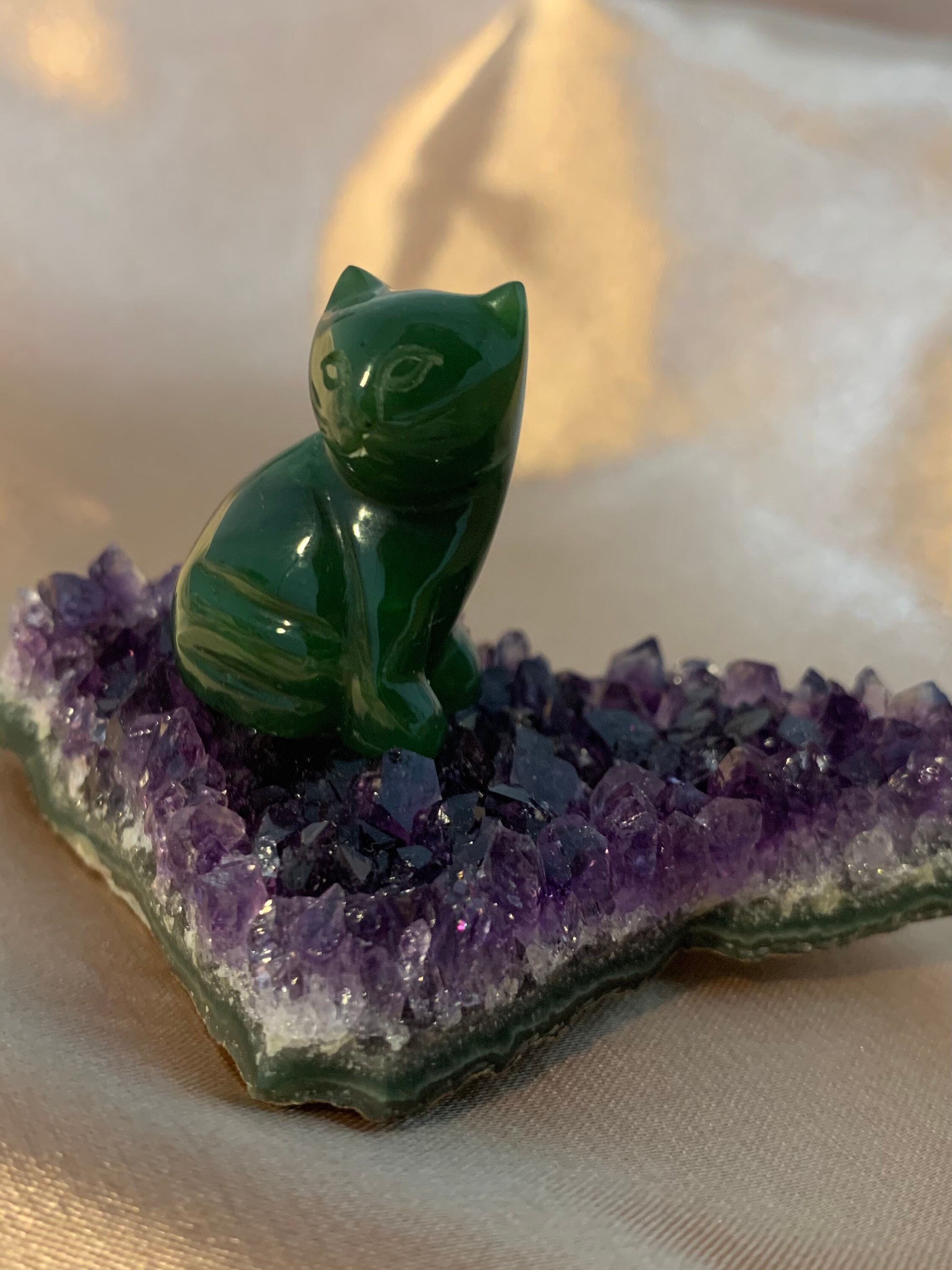 Jade Cat Carving on Amethyst Cluster BC Jade Cat Cat Carving Etsy
