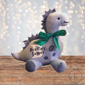 Baby Boys Personalized Dinosaur Plush with Stats, Baby Announcement, Keepsake Plush, Personalized Stuffed Animal, Newborn Gift