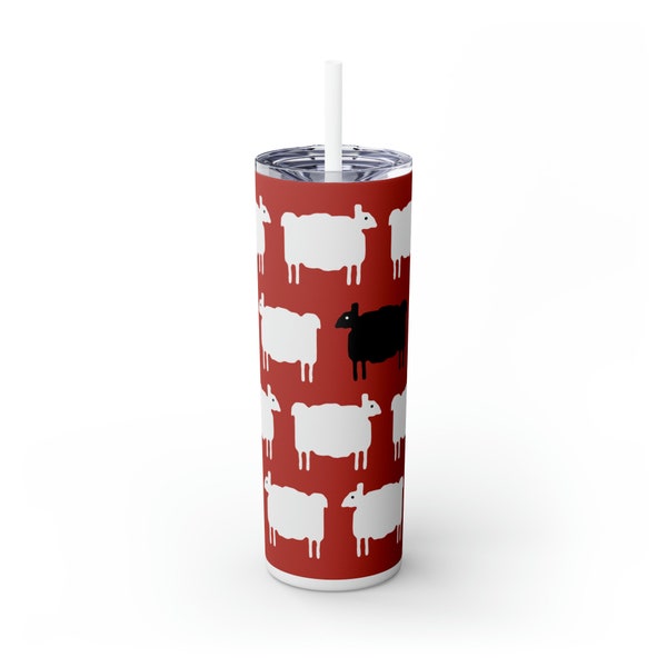 Princess Diana Tumbler with Straw, 20oz | Red Tumbler with Black Sheep Design | Inspired by Princess Diana's Iconic Sweater