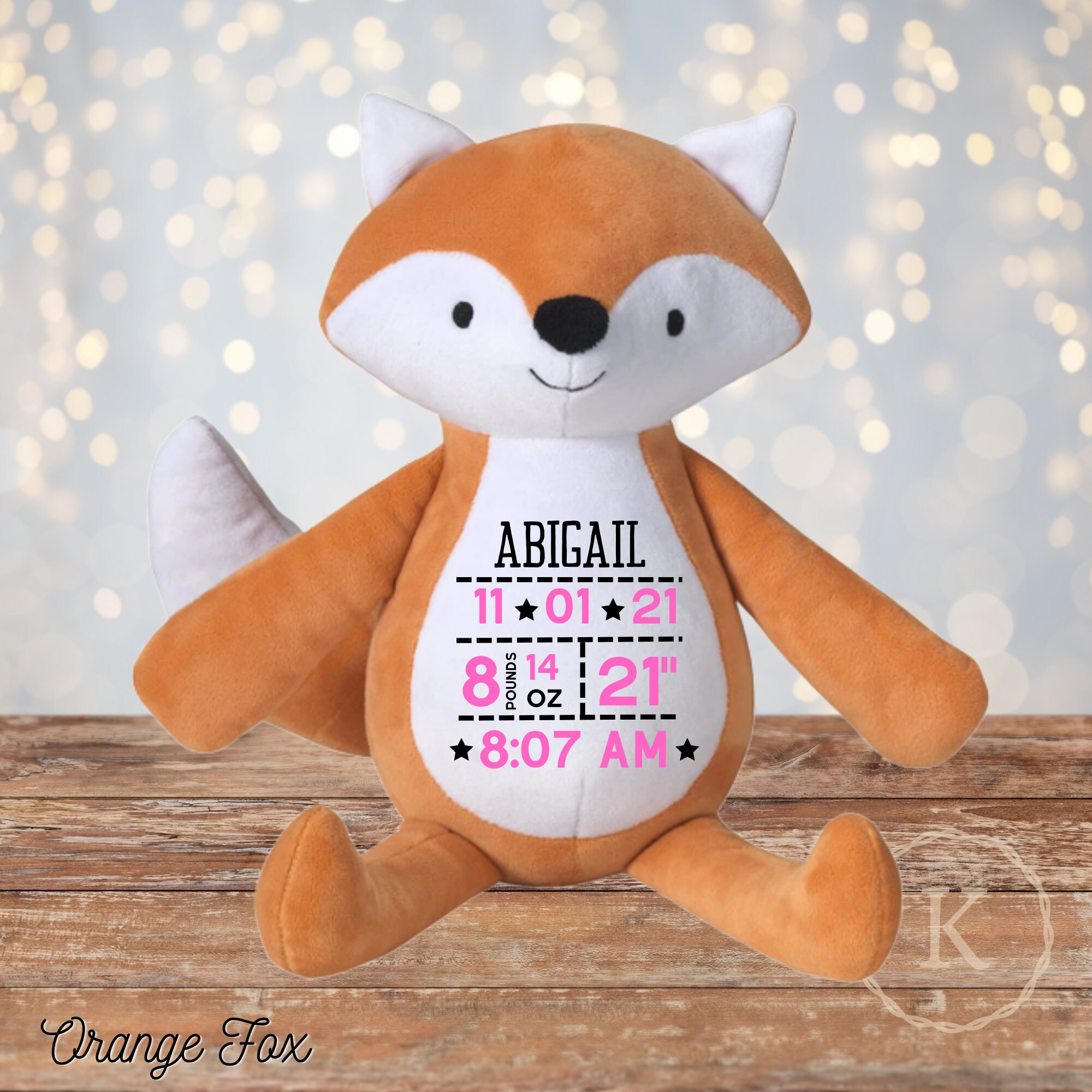 Birth Announcement Fox Birth Stat Fox Keepsake Fox Baby - Etsy