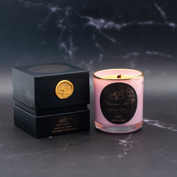 Small Pure Unscented Beeswax Candle in Baby Pink Glass Jar