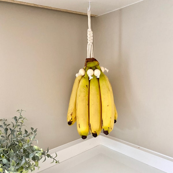 Banana Bunch Hanger with Hook | Macrame Banana Holder | Handmade Kitchen Decor | Farmhouse Kitchen | Homesteading | Fruit Storage Solution