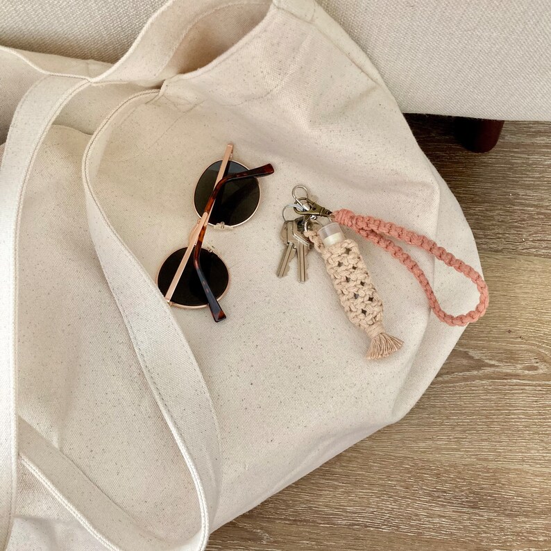 Lip Balm Holder Macrame Keychain Boho Keychain Birthday Etsy