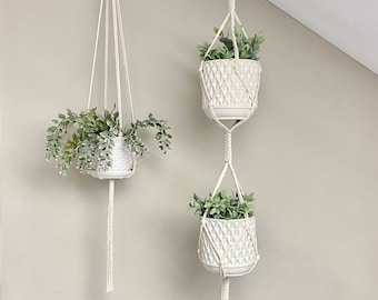 Custom Double Plant Hangers | Triple Plant Holder | Create Your Own Macrame Plant Hanger | Recycled Cotton Macrame | Modern Plant Hanger