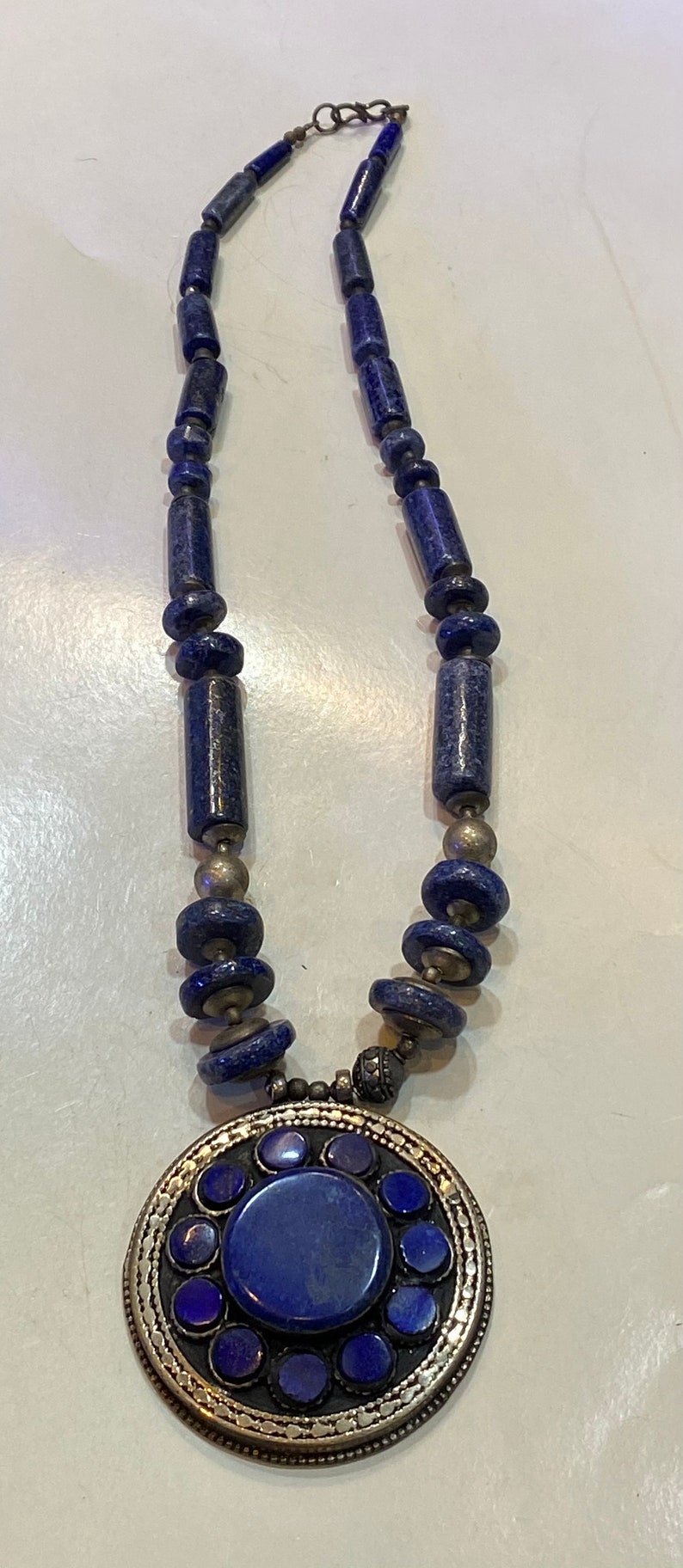 Afghan old necklace lapis lazuli stone necklace silver plated necklace