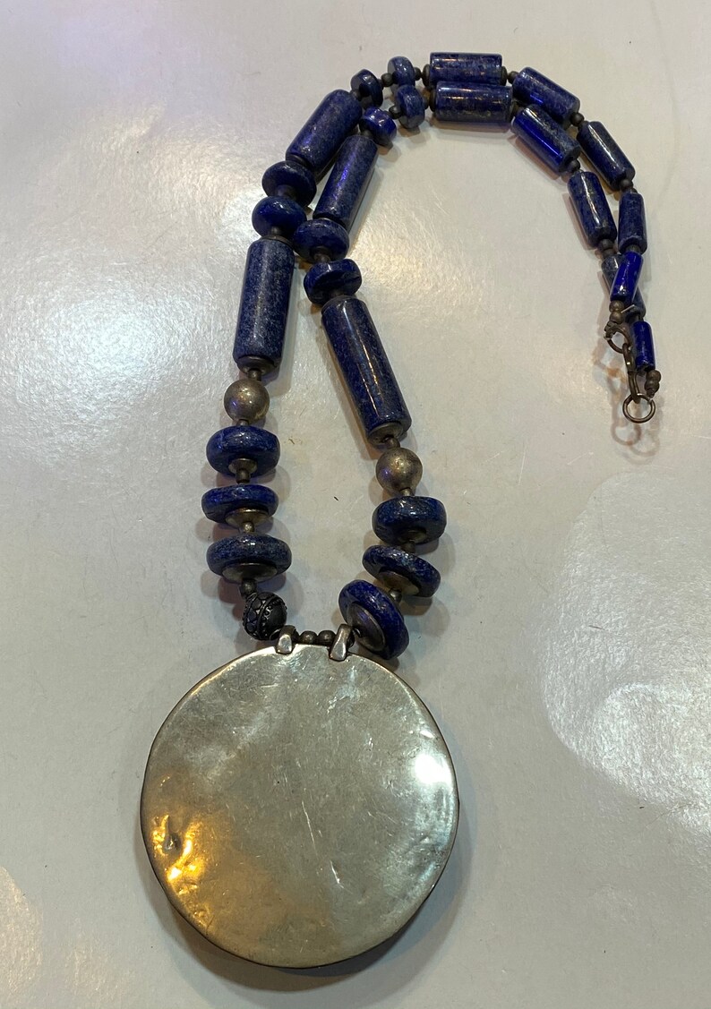 Afghan old necklace lapis lazuli stone necklace silver plated necklace