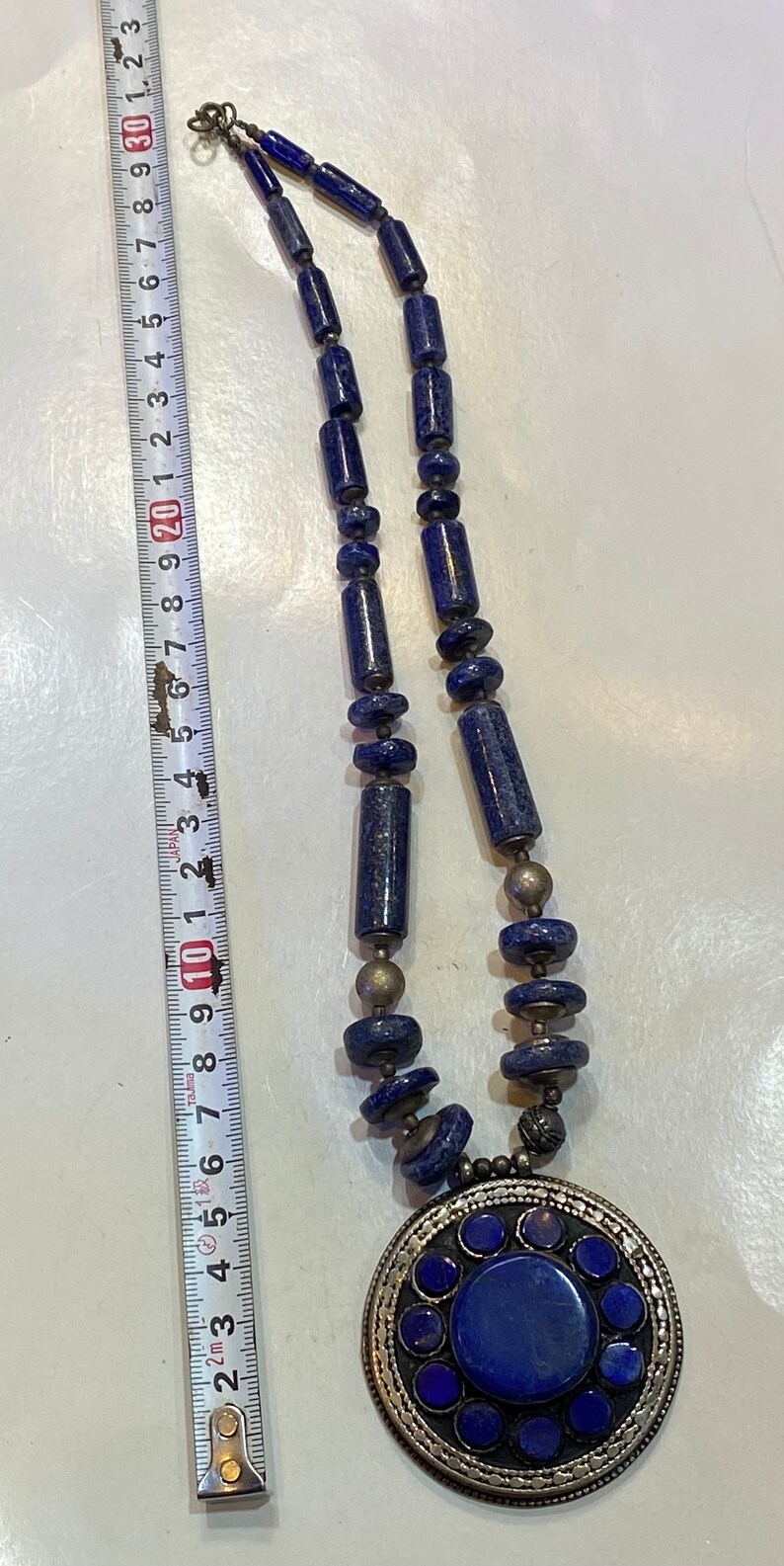 Afghan old necklace lapis lazuli stone necklace silver plated necklace