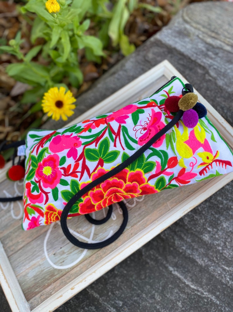 Floral Birds Butterfly Embroidery Crunch Hill Tribe embroidery purse Hand made embroidary crossbody bag Hand Made Purse