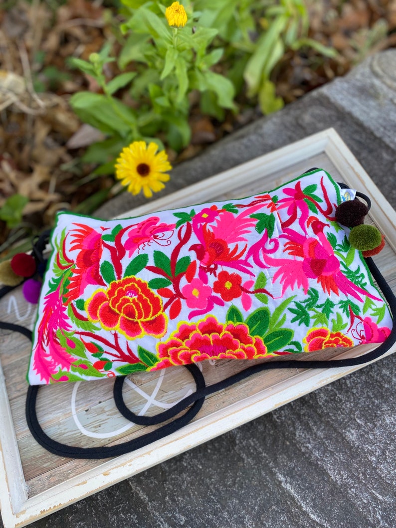 Floral Birds Butterfly Embroidery Crunch Hill Tribe embroidery purse Hand made embroidary crossbody bag Hand Made Purse