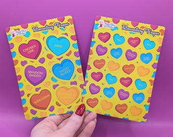 Hojas de pegatinas de corazones de conversación de tropos románticos