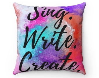 Throw Pillow, Music, Home Decor, Purple Red Blue Lyrics Pillow, Housewarming Holiday Birthday Gift for Songwriter Musician Artist