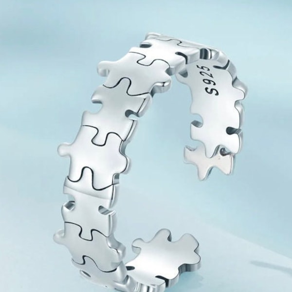 Autism Mom Puzzle Piece Adjustable Silver Ring 925 LIMITED STOCK Great Gift