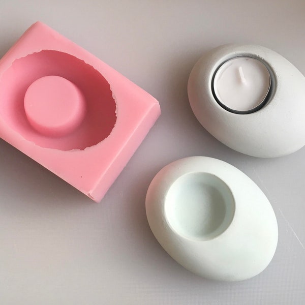 High Quality Silicone Mould/mold for concrete pebble tea light holders.  Hand-made and dispatched in the UK.