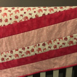 Elephant and Owl Themed Pink Striped Baby Quilt