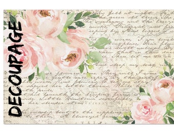 Large Decoupage Paper - 20 x 30" - Blush Floral With Script -  with Instructions