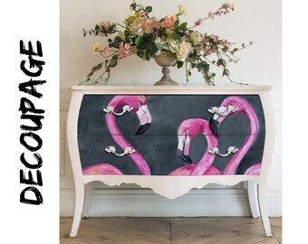 Large Decoupage Paper - 20 x 30" - Three Pink Flamingos
