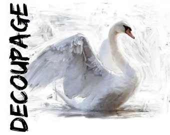 Large Decoupage Paper - 23 x 33" - White Swan -  with Instructions