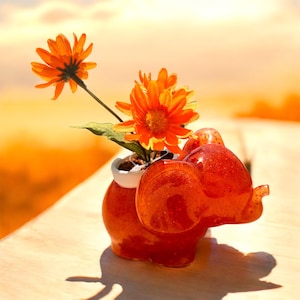Orange Elephant Planter: Resin Succulent Pot, Gift for Plant Lovers