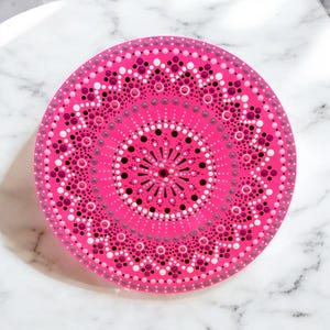 Handpainted Mandala Wall Art: Bright Pink Home Decor, 14 inch