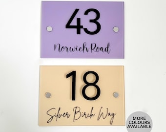 Custom House Number Sign with 3D Black Acrylic Numbers – Personalised Address Plaque – Modern Door Sign – Acrylic House Sign