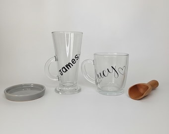 Personalised Name Mug or Latte Glass | Custom Glass Coffee Mug | Minimalist Name Glass | Birthday Gift | Personalised Drinkware