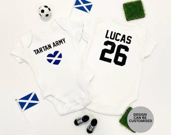 Personalised Scotland Baby Vest | Tartan Army Baby Bodysuit | Custom Name & Number | Scottish Football Baby Gift | New Baby Football Gift