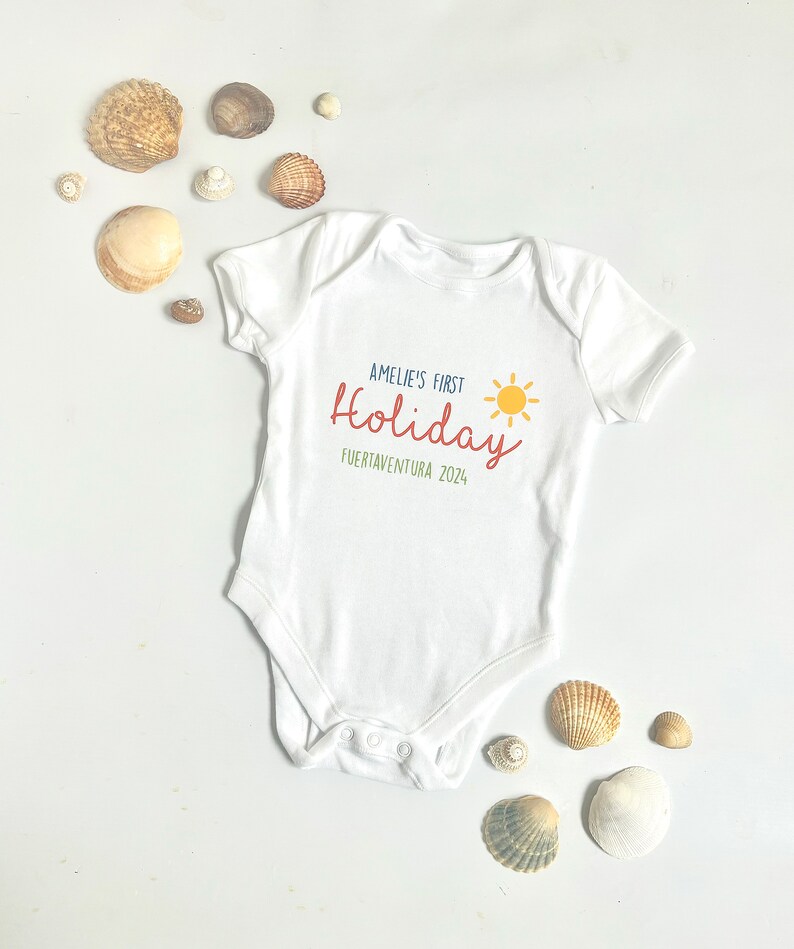 Personalised First Holiday Baby Vest | Baby’s First Holiday Keepsake | First Holiday Toddler Top | My First Holiday | Baby Milestone