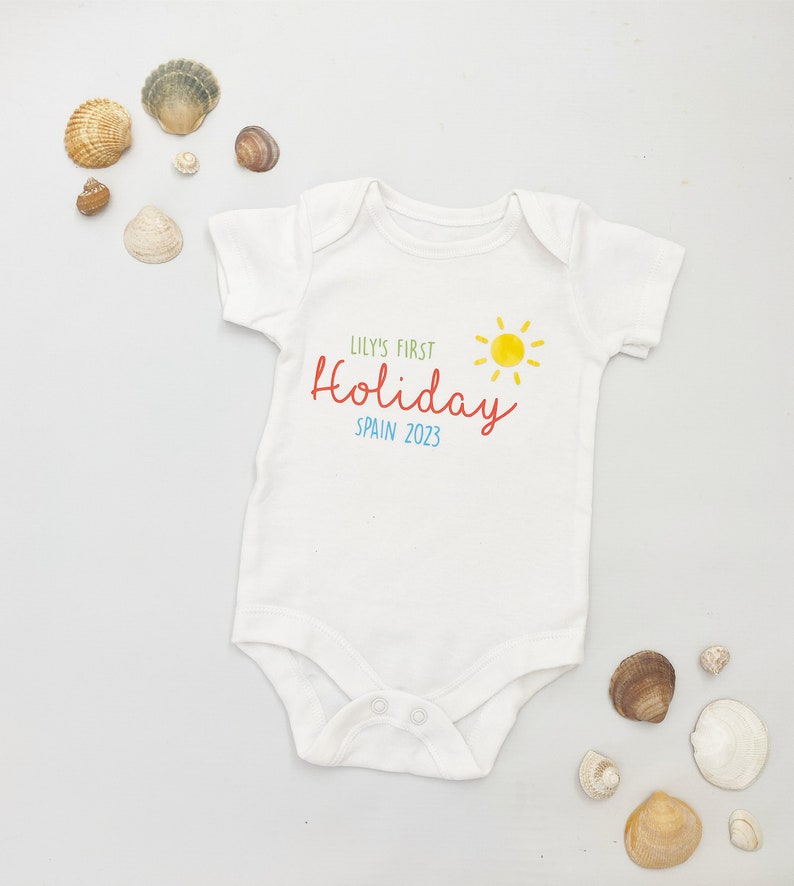 Personalised First Holiday Baby Vest | Baby’s First Holiday Keepsake | First Holiday Toddler Top | My First Holiday | Baby Milestone