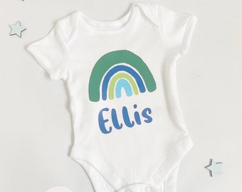 Personalised Unisex Rainbow Name Reveal Baby Vest |  Baby Vest | Baby Name Reveal Bodysuit | New Baby Gift | Hello World Baby Vest