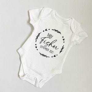Personalised Baby Announcement Vest | Custom Surname Bodysuit | Pregnancy Reveal Baby Vest | Pregnancy Gift | New Baby Gift