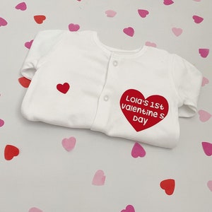 Personalised Baby&#39;s First Valentine&#39;s Day Sleepsuit | Custom Valentines Pyjamas | New Baby Gift | Mummy’s Little Valentine