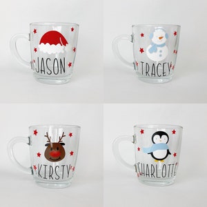 Personalised Christmas Mug With Name & Character | Christmas Cup | Glass Christmas Hot Chocolate Mug |Stocking filler | Reindeer Mug