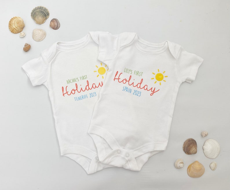 Personalised First Holiday Baby Vest | Baby’s First Holiday Keepsake | First Holiday Toddler Top | My First Holiday | Baby Milestone