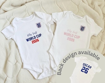 Mi primer chaleco de bebé del Mundial 2026 / Body de bebé de Inglaterra / Pelele de fútbol personalizado / Body de bebé con nombre y número personalizados