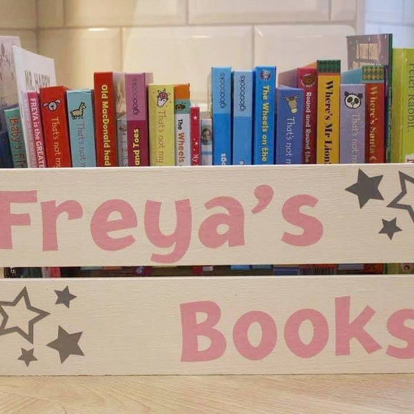 Personalised Children’s Book Storage Box, Custom Decorated Children’s Book Crate |Personalised Children’s Toy Storage |Dinosaurs, Stars,Cars