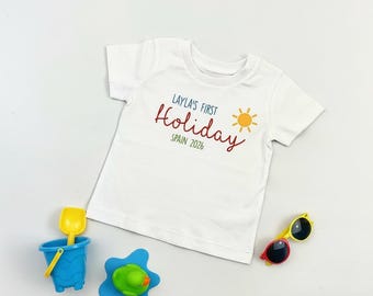 Personalised First Holiday T Shirt | Custom Kids Vacation Shirt | Baby & Child Holiday Outfit | Summer Travel Keepsake | Family Trip Gift