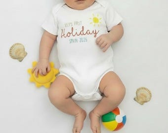 Personalised First Holiday Baby Vest | Custom Baby Onesie | Summer Vacation Outfit | Baby Travel Keepsake | Newborn Holiday Gift
