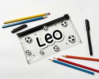 Estuche para lápices de fútbol personalizado / Estuche para lápices de PVC transparente / Regalo de regreso a clases / Estuche para lápices escolar con nombre / Estuche para lápices para niños