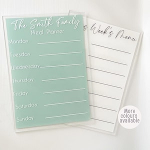 Personalised Family Planner | Dry Erase Wall Organizer | Custom Family Meal Board | Kitchen Meal Planning Board | Reusable Food Planner