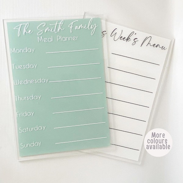 Personalised Family Planner | Acrylic Dry Erase Wall Planner | Custom Meal Planner | Home Organisation | Fridge Meal Planner | Wipe Clean