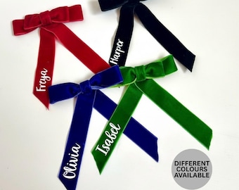 Personalised School Colour Hair Bow | Custom Name Velvet Hair Bow | Girls School Uniform Hair Accessory | Back to School Gift | Personalised