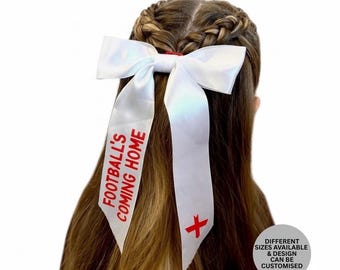 England Football Hair Bow | White Satin St George Cross Ribbon Bow | Match Day Hair Accessory | England Fan Gift | Custom Football Hair Bow