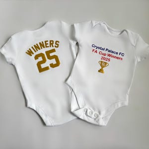 Personalised FA Cup Winners Baby Vest |  Baby Grow | Champions Babygrow | Baby Top | Football Baby Gift |
