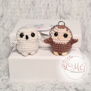 Crochet owl keychain, bookmark, white owl, brown owl, tawny owl, handmade crochet, amigurumi keychain, car charm, tiny crochet, keychain tag