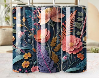 Floral 3D Tumbler Wrap: Colorful Flower Pattern Sublimation PNG (Digital Download)