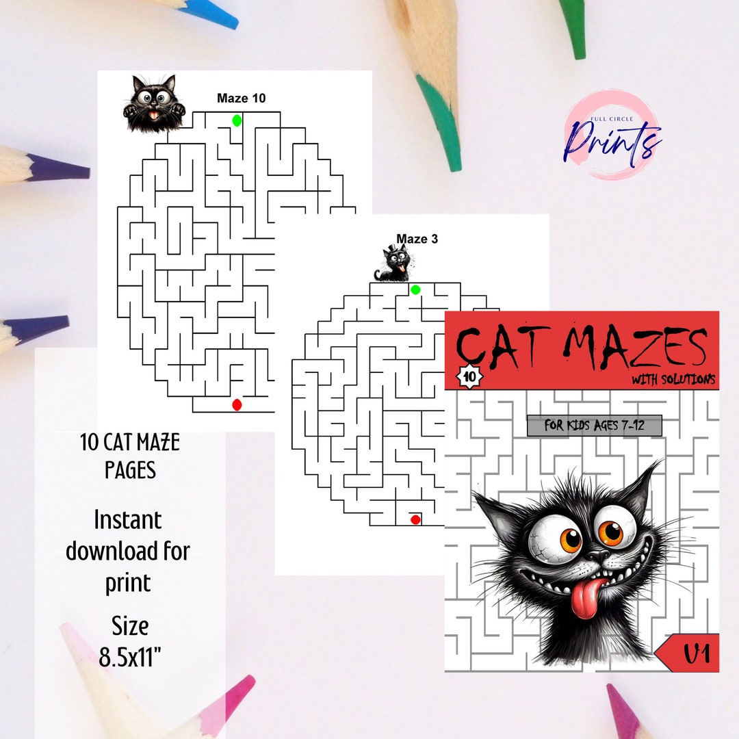 Cat Maze Puzzle: 10 Fun Pages for Kids (PDF Download) - Etsy