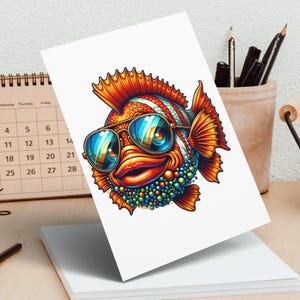 Funny Fish with Sunglasses Clipart Bundle: 12 PNG Graphics (Digital Download)