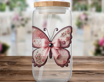 Lot de cliparts papillon rose en patchwork : graphismes pastel pour album (téléchargement numérique, 12 fichiers PNG)